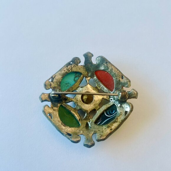 Signed Miracle Multi Color Stone Brooch - Picture 3 of 5